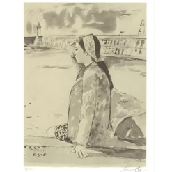 GALL François - Lithographie originale "Femme sur la jetée" 32x25cm - 1971