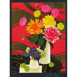 GANNE Yves - Lithographie originale "Bouquet de fleurs" 75x54cm