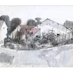 GANTNER Bernard - Aquarelle originale "Maison de campagne" 37x46cm - 1972