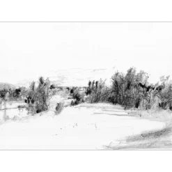 GANTNER Bernard - Dessin au fusain "Paysage" 34x48cm
