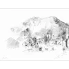 GANTNER Bernard - Dessin au fusain "Village de montagne" 34x48cm