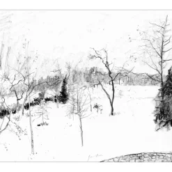 GANTNER Bernard - Dessin au fusain "Paysage enneigé" 38x44cm