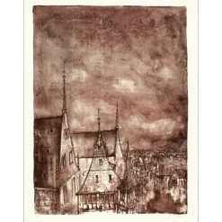 GANTNER Bernard - Lithographie originale "La Ville" 65x50 cm
