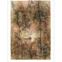 GANTNER Bernard - Lithographie originale "Le Lac" 54x38 cm