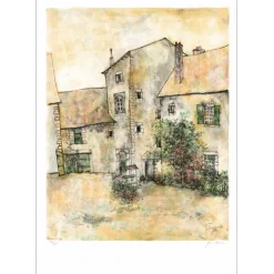 GANTNER Bernard - Lithographie originale "Cour intérieure" 76x54cm