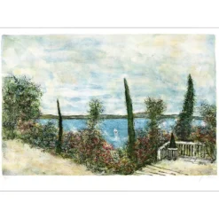 GANTNER Bernard - Lithographie originale "Terrasse en bord de lac" 54x76cm