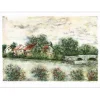 GANTNER Bernard - Lithographie originale "Le petit pont du village" 48x65cm - Papier Japon