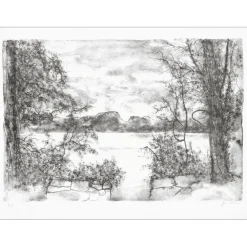 GANTNER Bernard - Lithographie originale "Lac de montagne" 53x76 cm - Papier Japon
