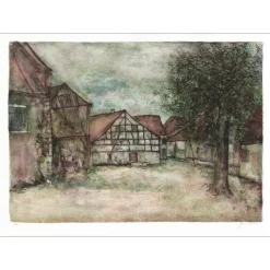 GANTNER Bernard - Lithographie originale "Maisons Alsaciennes" 48x65cm