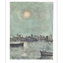 GANTNER Bernard - Lithographie originale "Le port au crépuscule" 65x50cm