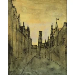 GANTNER Bernard - Lithographie originale sur soie "Vue de rue dans la ville" 37x28cm