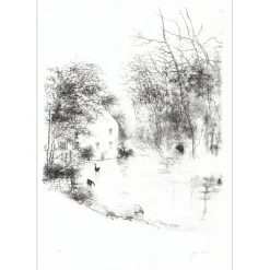 GANTNER Bernard - Lithographie originale "L'étang" 76x54cm