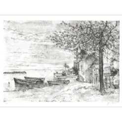 GANTNER Bernard - Lithographie originale "Les barques" 48x66cm