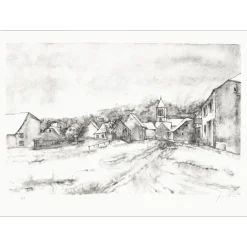 GANTNER Bernard - Lithographie originale "Le village" 48x66cm