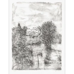 GANTNER Bernard - Lithographie originale "Ruisseau du village" 66x48 cm - Papier Japon