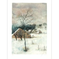GANTNER Bernard - Lithographie originale "Village enneigé" 54x38 cm