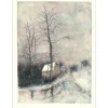 GANTNER Bernard - Lithographie originale "Hameau enneigé" 65x48 cm