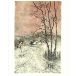 GANTNER Bernard - Lithographie originale "Le village enneigé" 65x48 cm