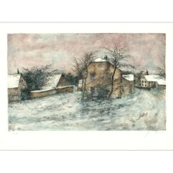 GANTNER Bernard - Lithographie originale "Le hameau en hiver" 37x53cm