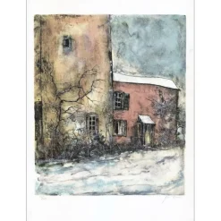 GANTNER Bernard - Lithographie originale "Ferme enneigée" 65x47cm