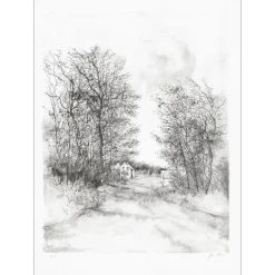 GANTNER Bernard - Lithographie originale "Route du village" 66x48 cm - Papier Japon