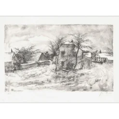 GANTNER Bernard - Lithographie originale "Centre du village" 37x53 cm - Papier Japon