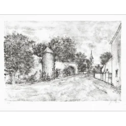 GANTNER Bernard - Lithographie originale "Cour de ferme" 48x66 cm - Papier Japon