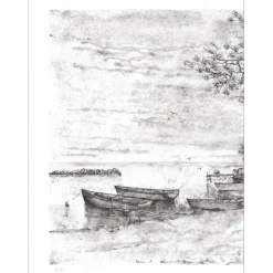 GANTNER Bernard - Lithographie originale "Les barques" 48x66cm