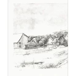 GANTNER Bernard - Lithographie originale "Le village" 48x66cm