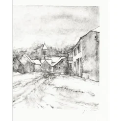 GANTNER Bernard - Lithographie originale "Le village" 48x66cm