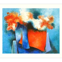 GAVEAU Claude - Lithographie originale "Bouquet au vase bleu" 46x56cm - 1991