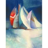 GAVEAU Claude - Lithographie originale "Voiliers en haute mer" 86x62cm