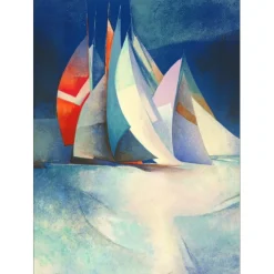 GAVEAU Claude - Lithographie originale "Voiliers en haute mer" 86x62cm