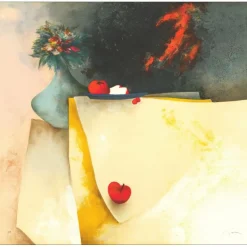 GAVEAU Claude - Lithographie originale "Nature morte aux pommes" 73x76cm