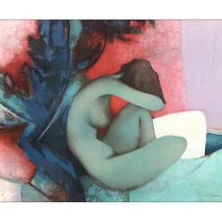 GAVEAU Claude - Lithographie originale "Grand nu bleu" 71x90cm