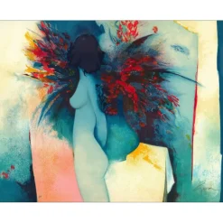 GAVEAU Claude - Lithographie originale "Femme au bouquet" 50x65cm