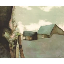 GAVEAU Claude - Lithographie originale "Les toits bleus" 50x65cm
