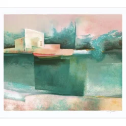 GAVEAU Claude - Lithographie originale "Place blanche" 55x76cm