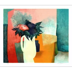 GAVEAU Claude - Lithographie originale "Le pot blanc" 55x76cm