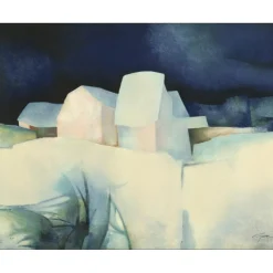 GAVEAU Claude - Lithographie originale "Hameau sous la neige" 68x88cm