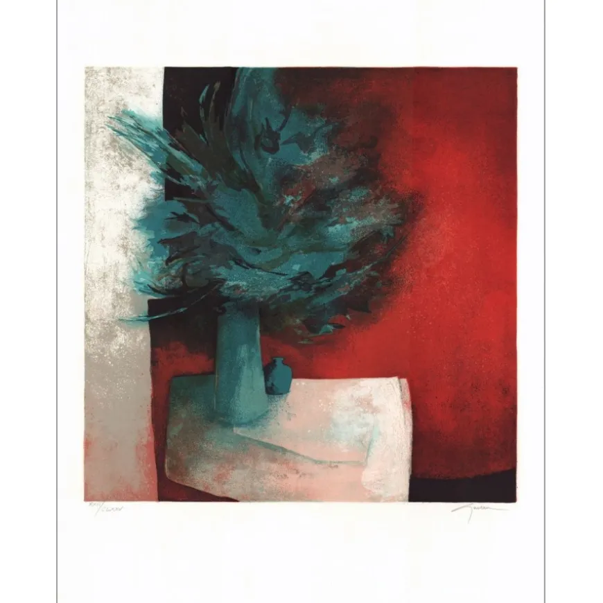 GAVEAU Claude - Lithographie originale "Le bouquet bleu" 76x56cm