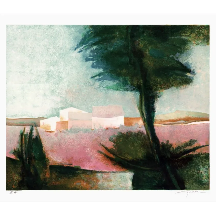 GAVEAU Claude - Lithographie originale "Les lavandes" 55x67cm