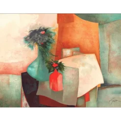 GAVEAU Claude - Lithographie originale "Le vase de fleurs bleu" 55x75cm