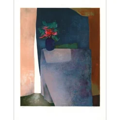 GAVEAU Claude - Lithographie originale "Bouquet sur nappe bleu" 76x56cm