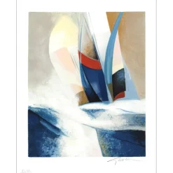GAVEAU Claude - Lithographie originale "Petite Régate" 32x26cm