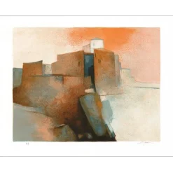GAVEAU Claude - Lithographie originale "Maisons méditerranéennes" 50x65cm