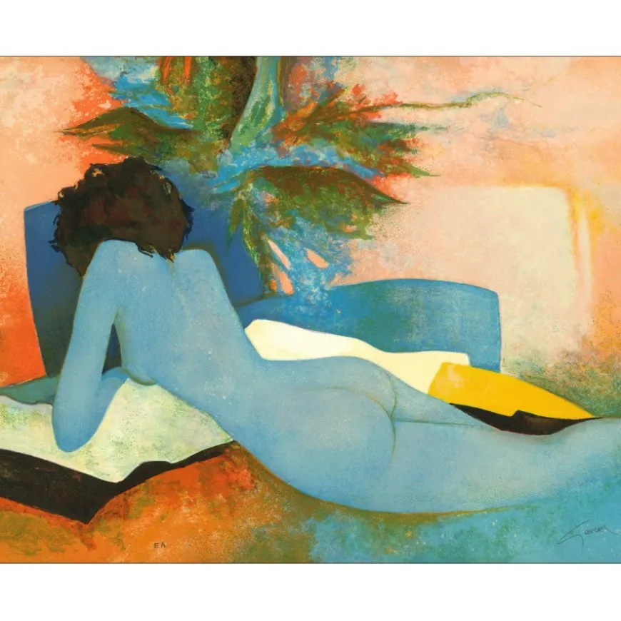 GAVEAU Claude - Lithographie originale "Femme nue allongée" 56x72cm
