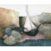 GAVEAU Claude - Lithographie originale "Bateau sur la plage" 50x65cm