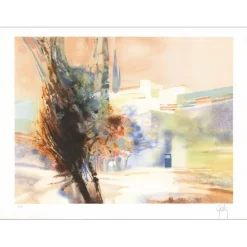 GELIS Daniel - Lithographie originale "Paysage de Provence"  55x75cm