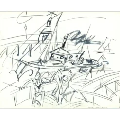 GEN PAUL - Dessin original à l'encre et crayon "Péniche à quai" 49x65cm